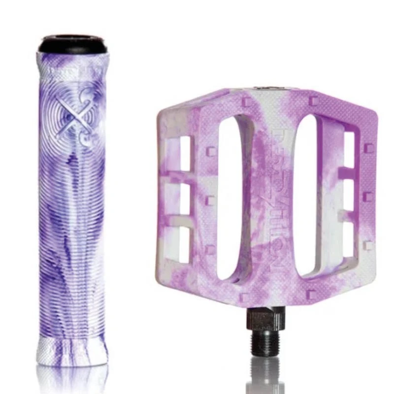 Pack DEMOLITION Pédales + Poignées Blanc-Violet 1 Pack DEMOLITION Pédales + Poignées Blanc-Violet