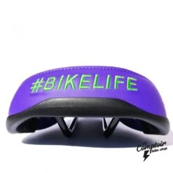 Selle BIKELIFE Violette Logo Vert -France Vélo Soldes 2024 selle bikelife violette logo vert 2